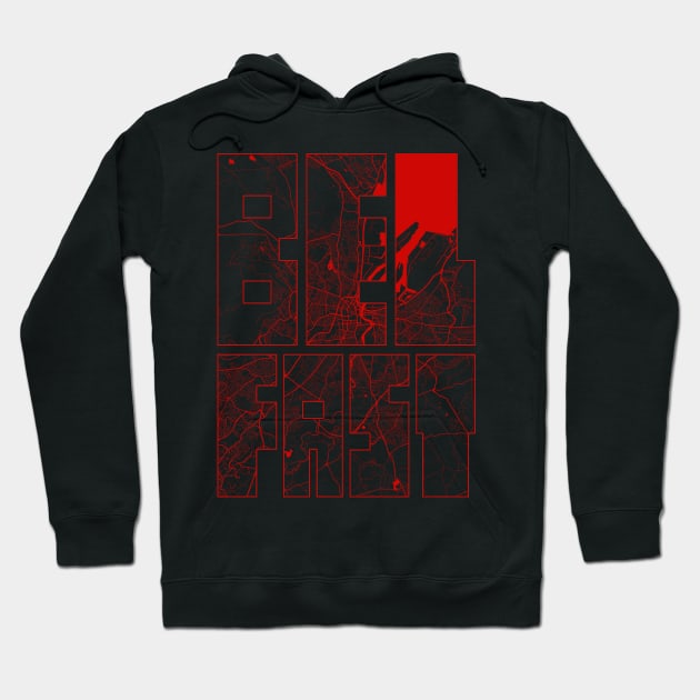 Belfast, Northern Ireland City Map Typography - Oriental Hoodie by deMAP Studio